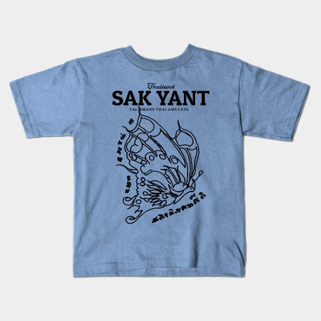 Sak Yant Thai Butterfly Kids T-Shirt by KewaleeTee